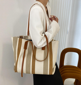 Summer fashion young ladies large capacity striped <b>canvas</b> shoulder <b>bag</b> shopping <b>bag</b> - Product Image 6