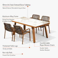 Ensemble de salle à manger en rotin moderne Meiqi - Table et chaises d'extérieur résistantes aux intempéries et aux UV pour cour et patio, confortables