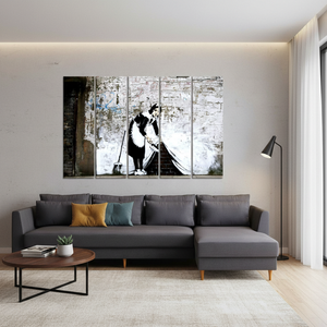 Modern Banksy Graffiti Woman Printed <b>Canvas</b> Art: Elegant <b>Wall</b> Decor,SET OF 5 <b>CANVAS</b> - Product Image 3