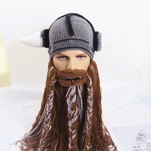 Chapeau drôle de Viking avec barbe et cornes, bonnet tricoté WJI09, masque de casque de guerrier barbare, bonnet chaud d'hiver pour hommes, fête, carnaval, cosplay - Product Image 6