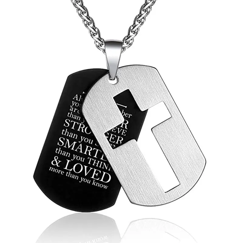 New List Cross Necklace Men's Bible Verse Pendant Necklace Jewelry Dog Tag