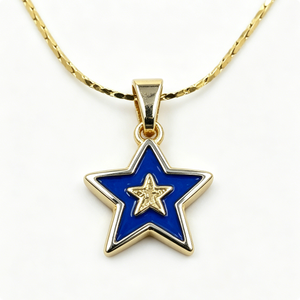 Pendentif étoile en alliage de zinc plaqué or avec émail bleu et motif étoile intérieur pour bijoux patriotiques - Product Image 6