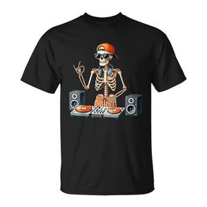 T-shirt pour garçons avec motif de disque vinyle et DJ squelette pour Halloween - Product Image 1
