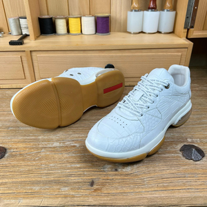 Zapatillas Blancas con Amortiguación de Aire, 100% Piel de Cocodrilo, con Cordones, Punta Redonda, Diseño Sólido, Suela de Goma, para Todas las Temporadas, Casuales - Product Image 5
