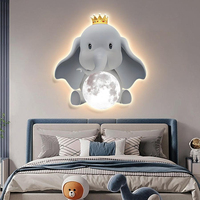 Lumière LED décorative en forme d'éléphant pour chambre d'enfant, plaque en cristal de carbone, peintures murales créatives, motifs de dessins animés, art mural pour chambre à coucher