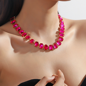 Perhiasan Fashion Grosir Kalung Kristal Geometris Persegi yang Mewah untuk Pesta Pernikahan dan Pengantin - Product Image 1