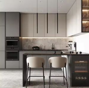 Gabinetes de Cocina Modernos con Tecnología de Panel Plano, Chapa de Madera, Estructura de MDF, Puerta de Vidrio, Incluye Fregadero y Grifo para Apartamento - Product Image 4