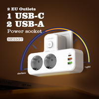 LDNIO SE2337 Regleta de Enchufes Universal con 2 Tomas de Corriente, Enchufe Eléctrico de Pared, Cubo de Alimentación USB PD de 20W