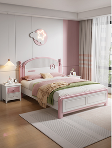 Letto per Bambini in Legno Massello, Letto Principessa per Camera <span class=keywords><strong>da</strong></span> Ragazza, Letto Grande per Studentesse, Arredamento di Lusso Leggero - Product Image 6