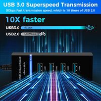 USB 3,0 Hub de 4 puertos 1ft Cable extendido 5Gbps Multiport USB Splitter para Laptop MacBook Pro Flash Drive Cámara Ratón-Stock SD