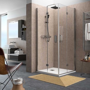 Cabine de douche carrée pliante à charnière avec plateau rectangulaire cabine de porte en verre pour salle de bain à usage d'appartement - Product Image 5