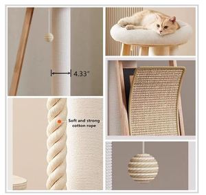 Menara pohon kucing lucu kayu, tempat tidur kecil Sisal besar miring miring miring untuk memanjat tali mainan dan tempat tidur peluk - Product Image 3