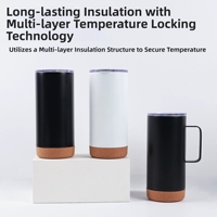 RTS en stock nouveauté en acier inoxydable double paroi en acier inoxydable mat vin bière gobelet tasse avec poignée et base en liège