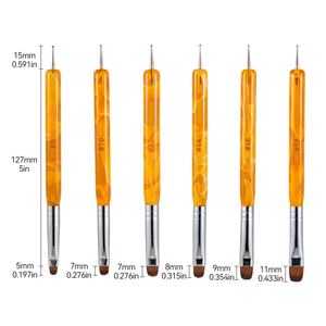 Ensemble de 6 stylos à double tête pour nail art, manche jaune ambre, poils en nylon faciles à nettoyer, pour manucure détaillée - Product Image 3