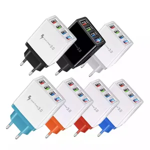 Cargador multipuerto USB para teléfono móvil, Cargador rápido de pared para viaje, enchufe americano, europeo y británico, 4USB