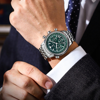 POEDAGAR 960 Montre de sport de luxe pour homme 43 mm en acier inoxydable étanche à quartz lumineux chronographe
