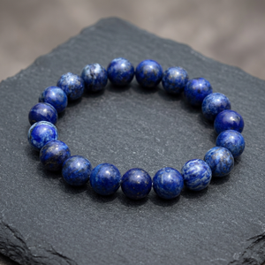 สร้อยข้อมือลูกปัดลาพิส ลาซูลีธรรมชาติ ขนาด 10 มม. ทรงกลม สีน้ำเงิน สร้อยข้อมือยืดหยุ่นสำหรับผู้หญิง ขายส่งเครื่องประดับ - Product Image 6