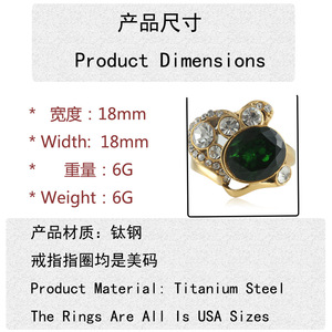 European American Style Gold <b>Crystal</b> <b>Ring</b> With Green Gemstone Bezel Setting Unisex Everyday Wear Jewelry 21040 - Product Image 3