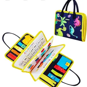 Kangnai - Placa de brinquedo sensorial para crianças, presente DIY para crianças, placa montessori de feltro para crianças, dinossauro azul, novidade