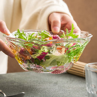 Creatieve gegolfde glazen serveerschaal 550ml, met textuur, aardbei- en bloemenmotief, voor salades, desserts, als middelpunt op tafel, serviesgoed