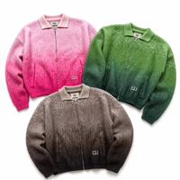 Sweat-shirt décontracté de haute qualité, coupe ample, épaules tombantes, pré-rétréci, multicolore, avec étiquette de marque privée, zippé, effet duveteux, teinture dégradée, effet soleil éclairé