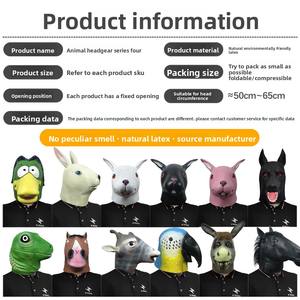 BAIGE, venta al por mayor, serie <span class=keywords><strong>de</strong></span> animales personalizable, cuatro capuchas <span class=keywords><strong>de</strong></span> látex divertidas, máscaras bonitas para fiesta <span class=keywords><strong>de</strong></span> Halloween, accesorios <span class=keywords><strong>de</strong></span> rendimiento - Product Image 2