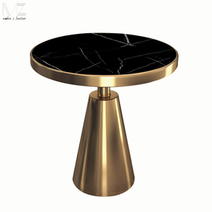 Tavolino da Caffè Moderno in Acciaio Inox Dorato con Piano in Marmo <span class=keywords><strong>Nero</strong></span> Rotondo per Soggiorno, Arredamento Moderno - Product Image 4