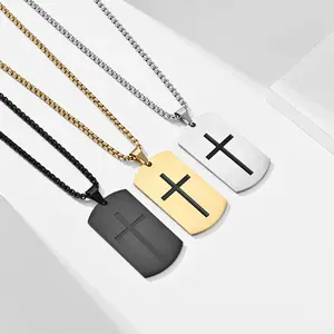 Stainless Steel Military Cross with Words Chunky Religious Ethiopian Christian Inspirational Cross Necklace for boys