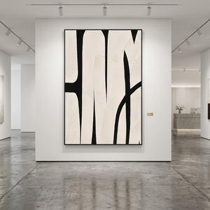 Pintura al Óleo Abstracta Blanca y Negra Hecha a Mano sobre Lienzo, Arte de Pared Moderno Minimalista, Obra de Arte Contemporánea Grande para Decoración de Sala de Estar - Product Image 4