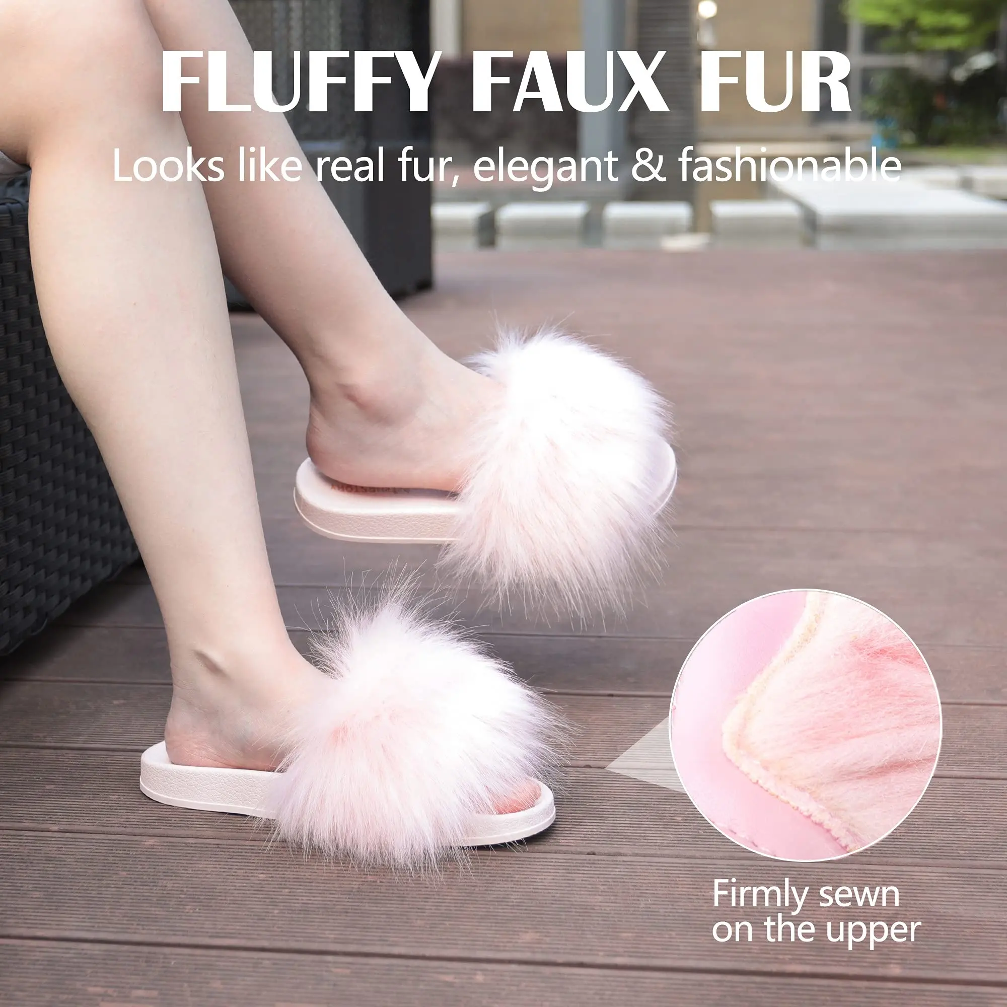 Women's Furry Slides Faux Fur Slides Fuzzy Slippers Fluffy Sandals Outdoor Indoor Girls Cute Slippers