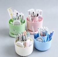 Porte-stylos rotatif multi-compartiments en plastique, organiseur de bureau pour fournitures de bureau, étudiants, pinceaux de maquillage, cosmétiques, usage quotidien
