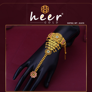 Traditional <b>gold</b> hath panja bridal hand chain with floral motifs kundan stones elegant wrist bracelet ring <b>set</b> for weddings - Product Image 2