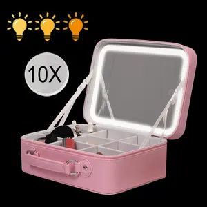 Portable Travel LED Light Makeup Bag Cosmetic Mirror Beauty Case Waterproof Make Up Bag With Mirror