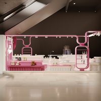 Plateforme d'exposition ouverte de style Sweet-Cool Girl, magasin éphémère, étagères multi-niveaux roses, design global