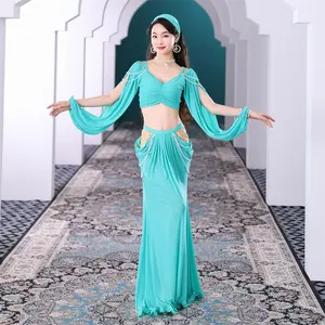 ELLE DANSES Oriental Sexy Violet Danse Du Ventre Costume Performance Porter Avec Perle Pendentif pour Femmes Adultes Danseurs Studios Spectacles - Product Image 3