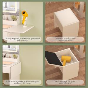 Miroir de coiffeuse moderne de petite taille avec lumières, <span class=keywords><strong>2</strong></span> ports USB, <span class=keywords><strong>2</strong></span> tiroirs, rangement, design en bois massif, durable, hôtel, salon - Product Image 5