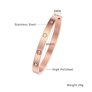 Gelang hati zirkon keberuntungan tidak bernoda baja tahan karat tahan air gelang semanggi emas 18k dengan berlian - Product Image 5