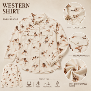 Women's Western Clothing Custom Horse Print <b>Cowgirl</b> <b>Shirt</b> Premium Long Sleeve Ranch Rodeo Wear Private Label Manufacturer - Product Image 3