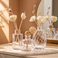 Bouteille en verre vide personnalisée pour diffuseur à bâtonnets avec bouchon et bâtonnets, bouteille en verre ronde pour diffuseur d'arômes