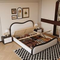 Lit de style nordique moderne en cuir véritable, forme ondulée, lit de mariage italien, lit king size pour chambre principale, meubles