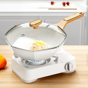 กระทะทรงแปดเหลี่ยมเคลือบสารกันติด พร้อมฝาแก้ว ก้นแบน ใช้ได้กับเตาแม่เหล็กไฟฟ้าและเตาแก๊ส สำหรับทำอาหารในครัวเรือน - Product Image 3