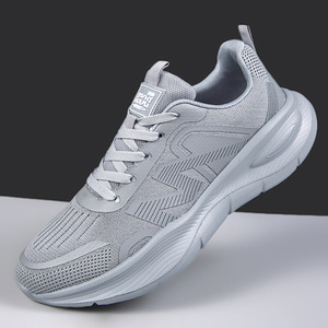 Zapatillas de tenis color gris claro, de malla, para correr, con punta redonda, con cordones, transpirables, con entresuela de EVA, suela de goma, para todas las estaciones, con suela gruesa. - Product Image 1