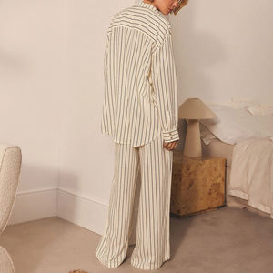 Venta al por mayor de ropa de Otoño de mujer de diseño de color personalizado Casual Loungewear camisa a rayas pantalones conjunto de dos piezas - Product Image 2