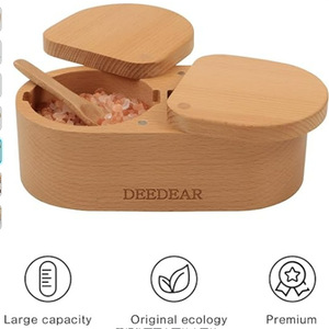 Deedear Bamboo <b>Spice</b> <b>Jar</b> Double Compartment Airtight Storage With Spoons For Solid Seasonings - Product Image 5
