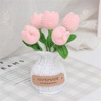 Bouquet de fleurs artificielles en laine faite main, micro-crochets, fleurs de tulipe finement tricotées, pour décoration de mariage, de fêtes et de restaurants, effet fleur préservée