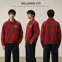 Veste zippée en toile délavée vintage personnalisée pour hommes, fabricant OEM, avec patch, manches raglan, style streetwear, pour printemps et automne