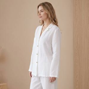 Conjunto de pijamas blancos para mujer, personalizados, 100% algodón, ropa de dormir suave de 2 piezas, pijamas de manga larga, conjunto de ropa para estar en casa, venta al por mayor. - Product Image 4