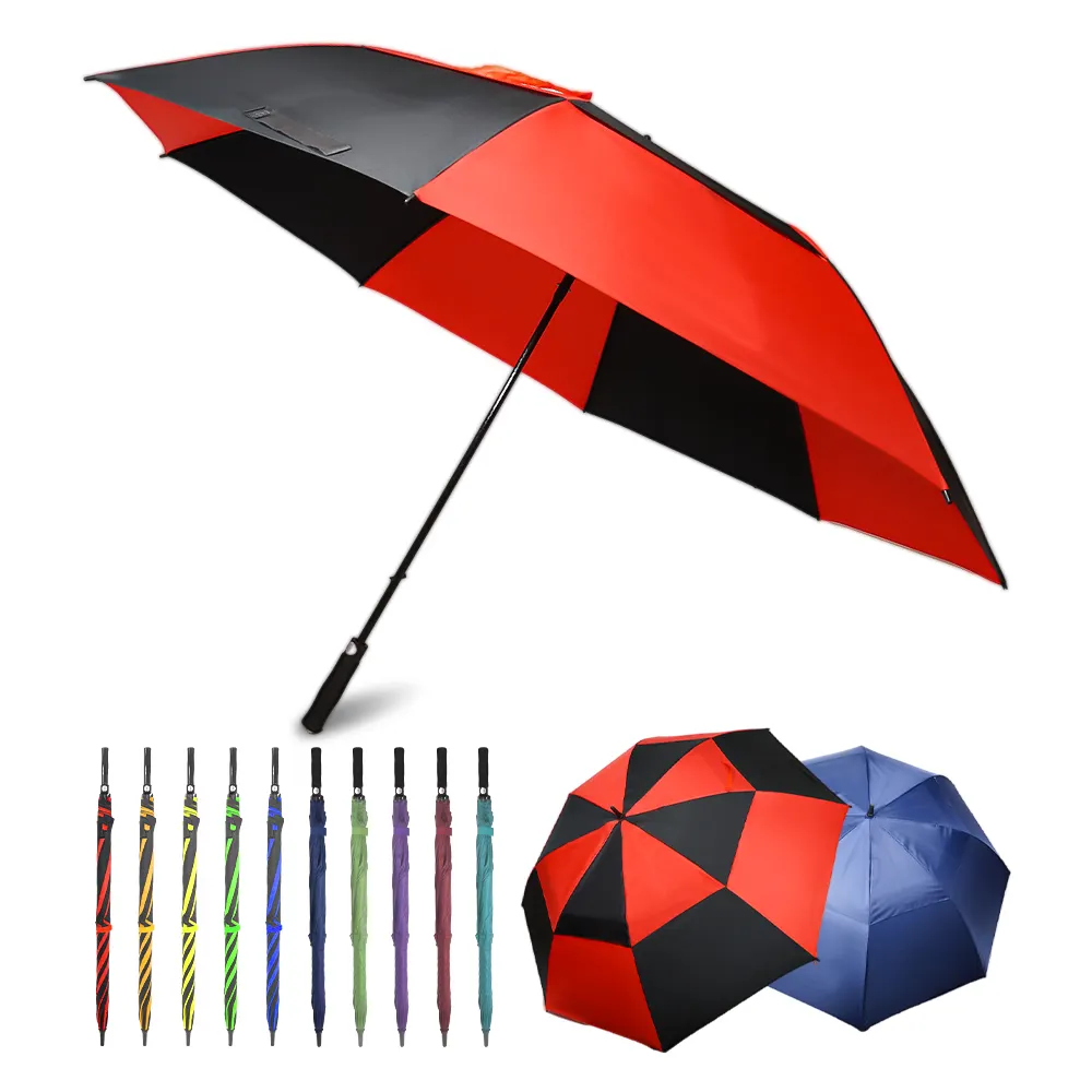 Wholesale Mixed Colors Customizable Windproof Semi-Automatic umbrella UV Golf Straight Rain Umbrella for Adults