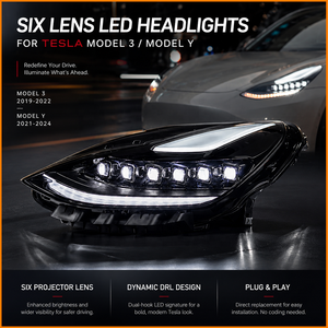 สำหรับ <span class=keywords><strong>Tesla</strong></span> รุ่น<span class=keywords><strong>3</strong></span> 2019-2023รุ่น Y 2021-2024 <span class=keywords><strong>Matrix</strong></span> ไฟหน้า <span class=keywords><strong>LED</strong></span> ประกอบ6เลนส์ตามลำดับสัญญาณภาพเคลื่อนไหวไฟหน้า - Product Image 2