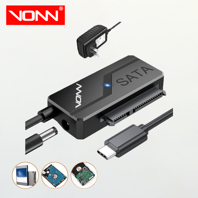 VONN SATA USB C Adapter Type C SATA Hard Drive Cable for 2.5/3.5 Inch SSD/HDD UASP 12V DC Power Supply Converter for Computers